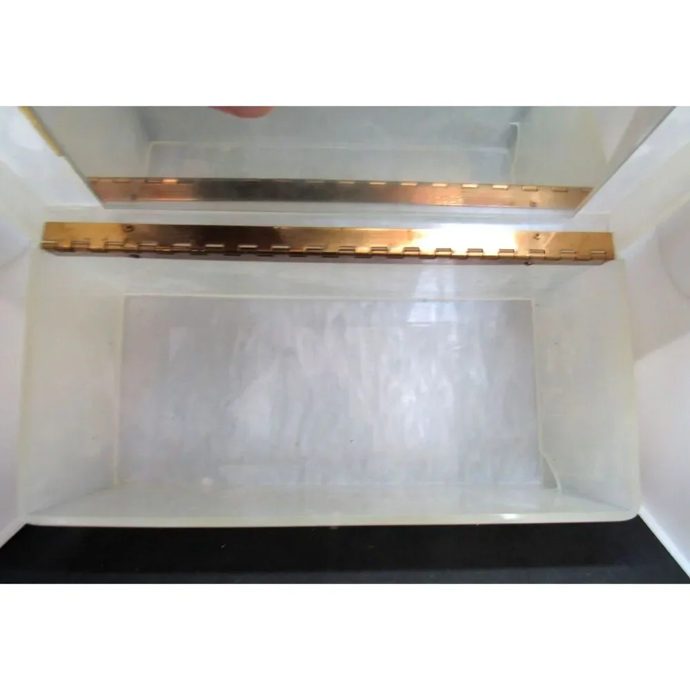 Vintage pearlized lucite purse box filigree clasp 1950 mirrored interior Wilardy